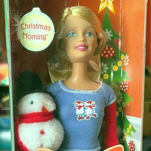 Christmas Morning Barbie Doll with Plush Miniature Snowman 2005 Mattel G8541